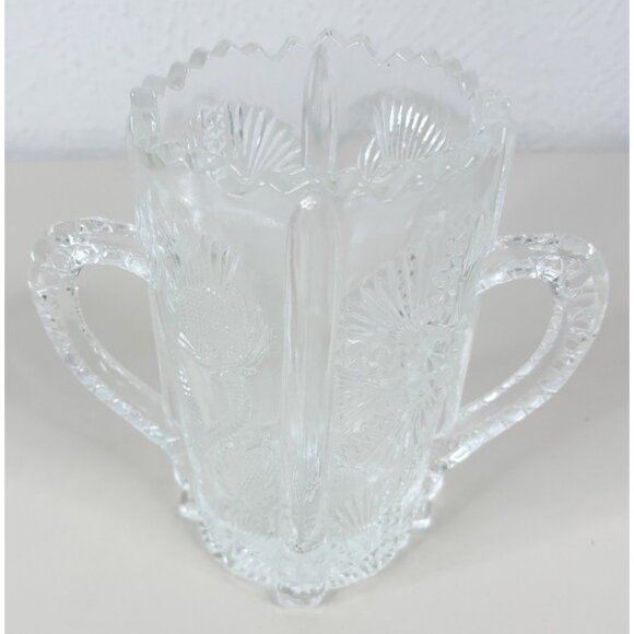 VTG Higbee 6" Paneled Glass "Thistle" Celery Vase w/ Double Handles Clear EUC - Picture 1 of 9